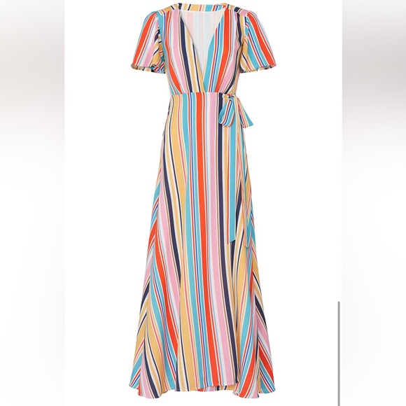 Louna Wrap Dress Striped Size Medium Low Cut SO CUTE New Without Tags Maxi Flowy - Picture 5 of 9